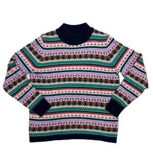 J. Crew Sweater Womens Medium Fair Isle Multicolor Mock Neck Pullover Wool Blend